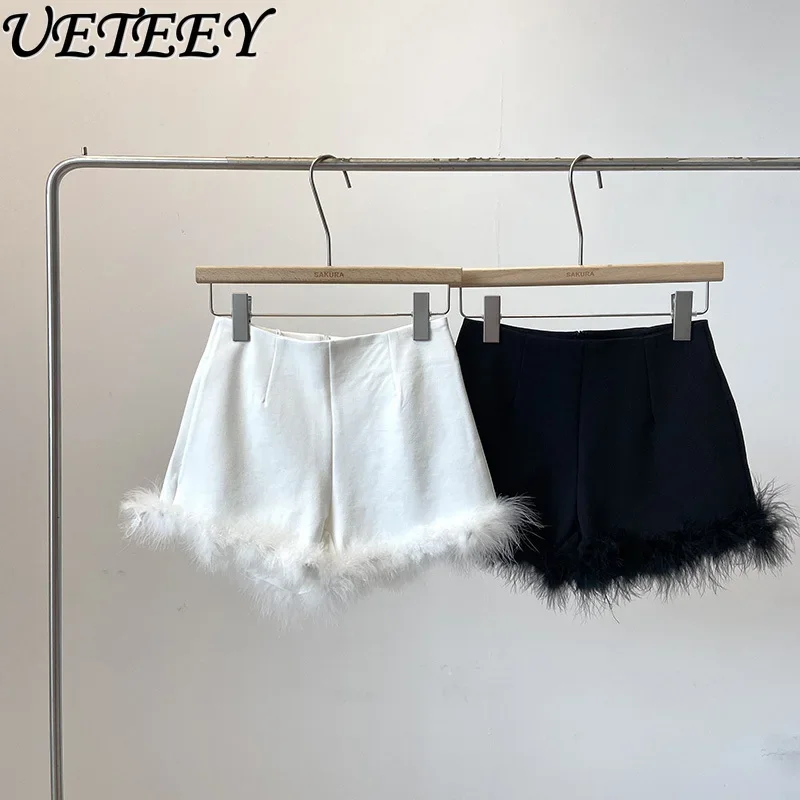 

High Waist Fashion Black Wide-Leg Shorts Hot Pants Women 2024 Autumn New Korean Style Frayed Slimming High Waist A- Line Shorts