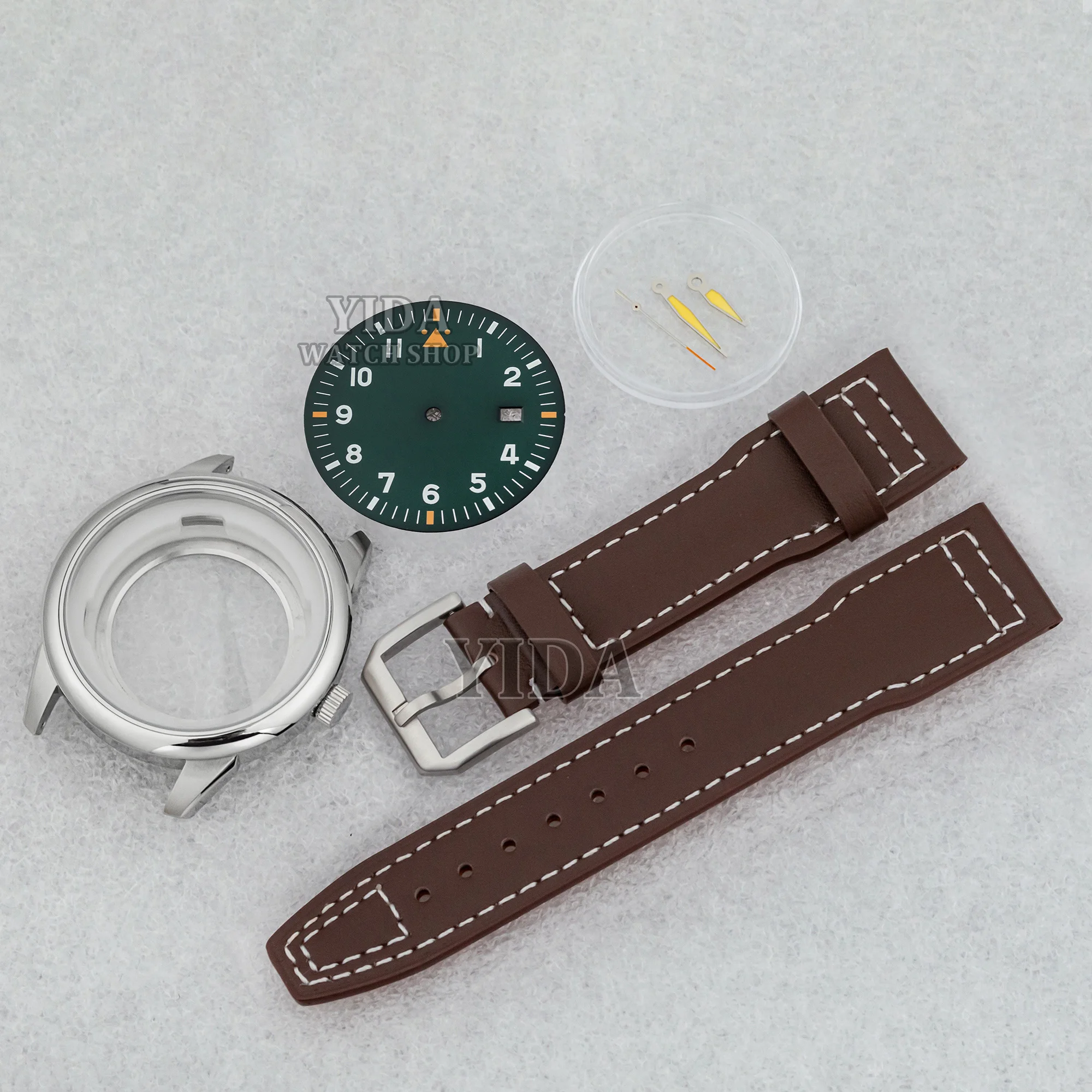 42.7 مللي متر NH35 ساعة حافظة الطلب الأيدي سوار جلد طبيعي حافظة من الفولاذ المقاوم للصدأ 5ATM مقاوم للماء لحركة مارك XX صالح NH35