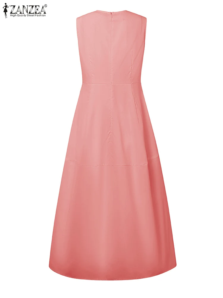 2025 Summer Dress ZANZEA Fashion Sleeveless Work OL Sundress Women Elegant Solid Party Dresses Robe Casual O Neck Midi Vestidos