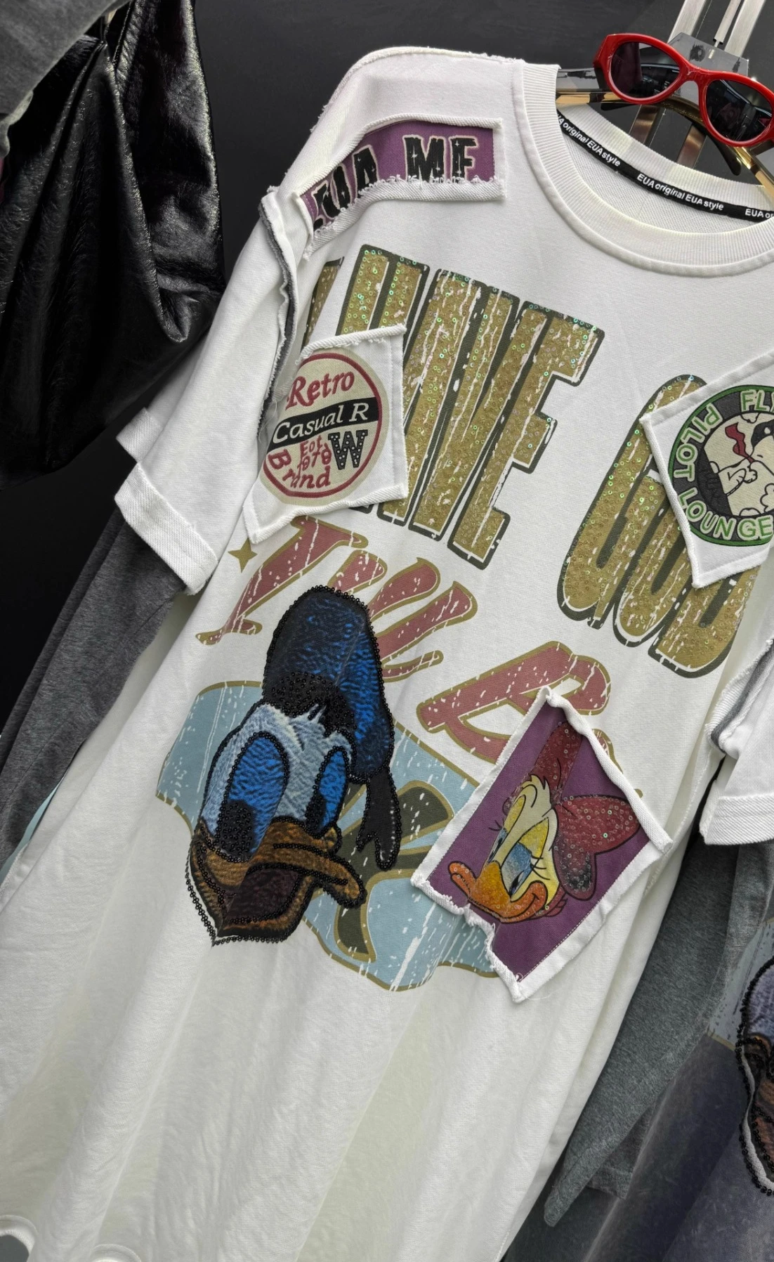 European Style Print Loose Casual Sweatshirt 2025 Autumn New Mid-Length Oversized Colorful Cartoon Long Sleeve Sweatshirt Women