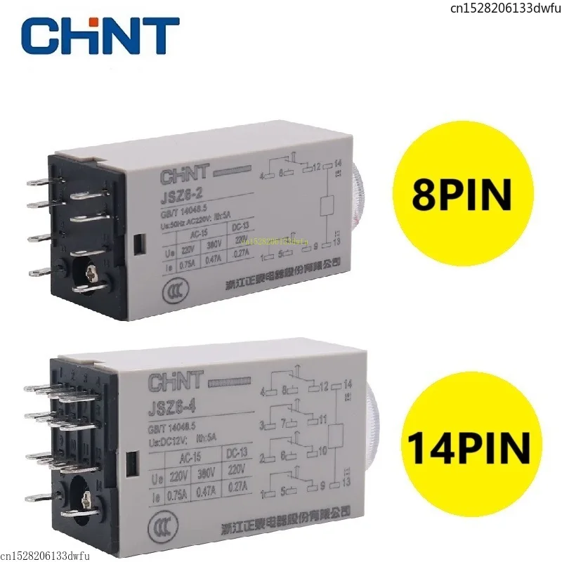 Oryginalny CHINT JSZ6-4 JSZ6-2 H3Y-4 H3Y-2 Przekaźnik czasowy włączenia DC 24V AC 220V 1S 5S 10S 60S 1Minuta Przełącznik 8 14 pinów