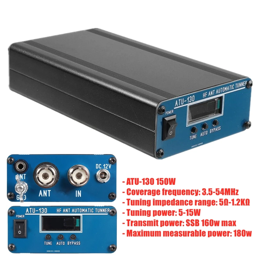 

Automatic Shortwave Antenna Tuner ATU-130 150W 3.5-54MHz 5Ω-1.2KΩ HF Automatic Shortwave Antenna Tuner Aluminium-Alloy Accessory