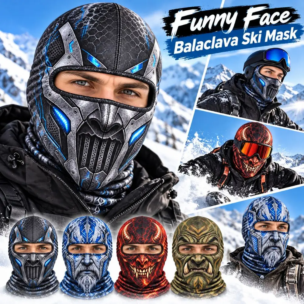 3D Printed Skull Demon Print Funny Ski Mask Full Coverage Breathable Eye Hole Ski Mask Hood Windproof Quick Dry Novelty Headwear