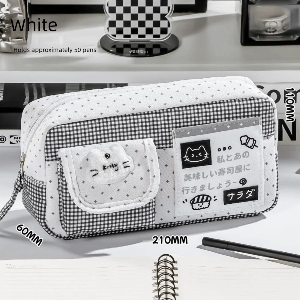 Cartoon Print Pencil Case Clear Window Large Capacity Stationery Bag Multi-Compartment Multi-Layer Stationery Organizer
