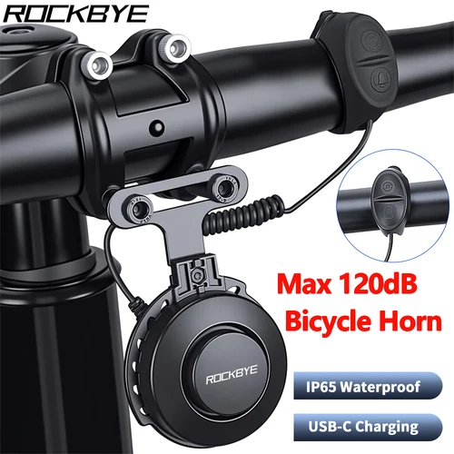 Imagen 1 del producto Rockbye impermeable Scooter bicicleta bocina electrónica fuerte 120dB-60dB advertencia ajustable seguridad bicicleta eléctrica manillar anillo campana