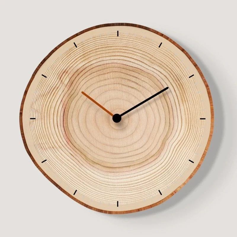 Premium Wabi-Sabi Wood Silent Wall Clock No-Drill Tree Ring Modern Minimalist Living Dining Room Wall Mounted Artistic HomeDecor