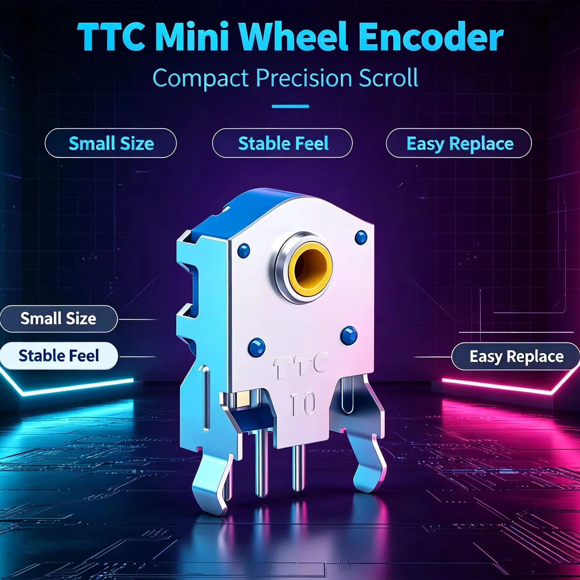 2pc TTC Encoder 7/8/9/10/11/12/13/14/15/16mm Rotary Mouse Scroll Gold Wheel Encoder With 1.74mm Hole Mark,20-40g PC Mouse Dustpr