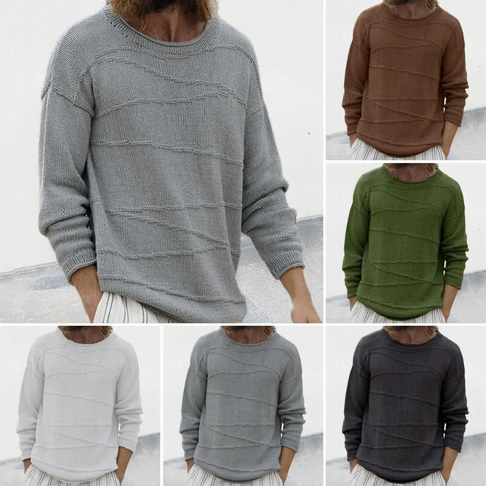 

Men Ribbed Cuff Sweater Stylish Men's Casual Sweaters Loose Fit Knitwear with Ribbed Cuffs for Autumn Winter Seasons Men Solid