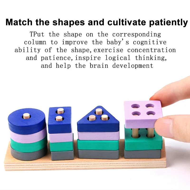 Montessori Toy Wooden Building Blocks Early Learning Educational Toys Color Shape Match Kids Puzzle Toys for Children Boys Girls