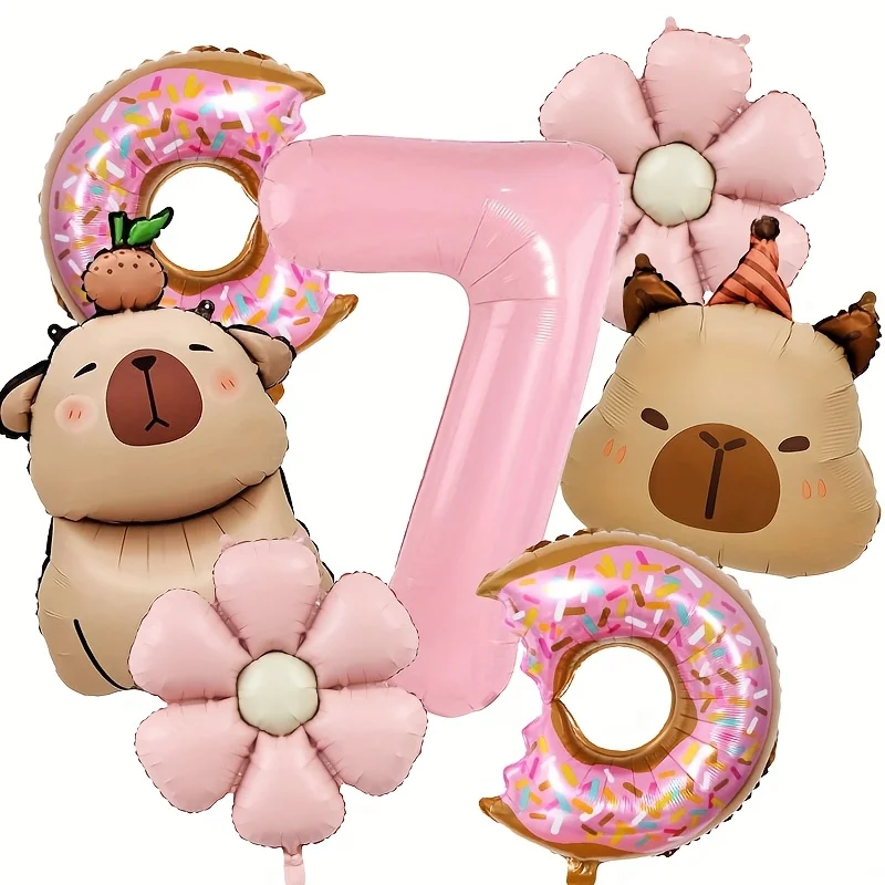 7 stks Capybara Thema Ballon 32 inch Roze Cijfers 1-9 Verjaardag Ballon Set Kinderfeest Decoratie Verjaardag Verrassingsgeschenken