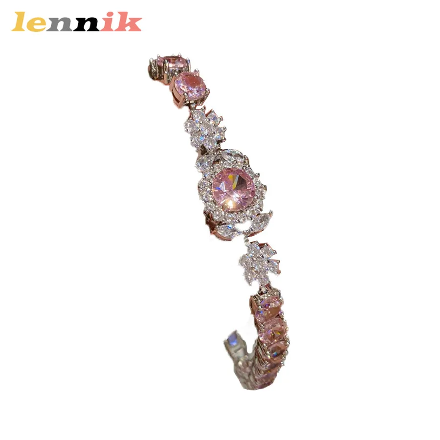 Gelang Elegan Wanita LENNIK, Bunga Zirkon Super Mengkilap, Desain Dopamin Warna-warni Bulat, Perhiasan Fashion Kelas Atas Mewah Ringan