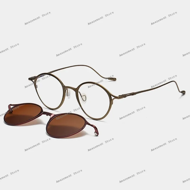 magnetic pure titanium retro fashion trendy sunglasses polarizing hanger glasses foldable hanging clip