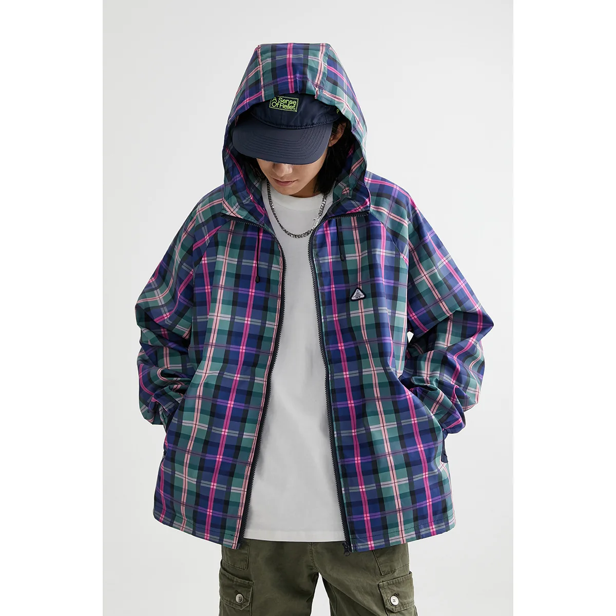 Spring Autumn Plaid Jacket Men Cityboy Girls Streetwear Fashion Loose Casual Outdoor Hooded Cargo Jacket Women Coat Outerwear