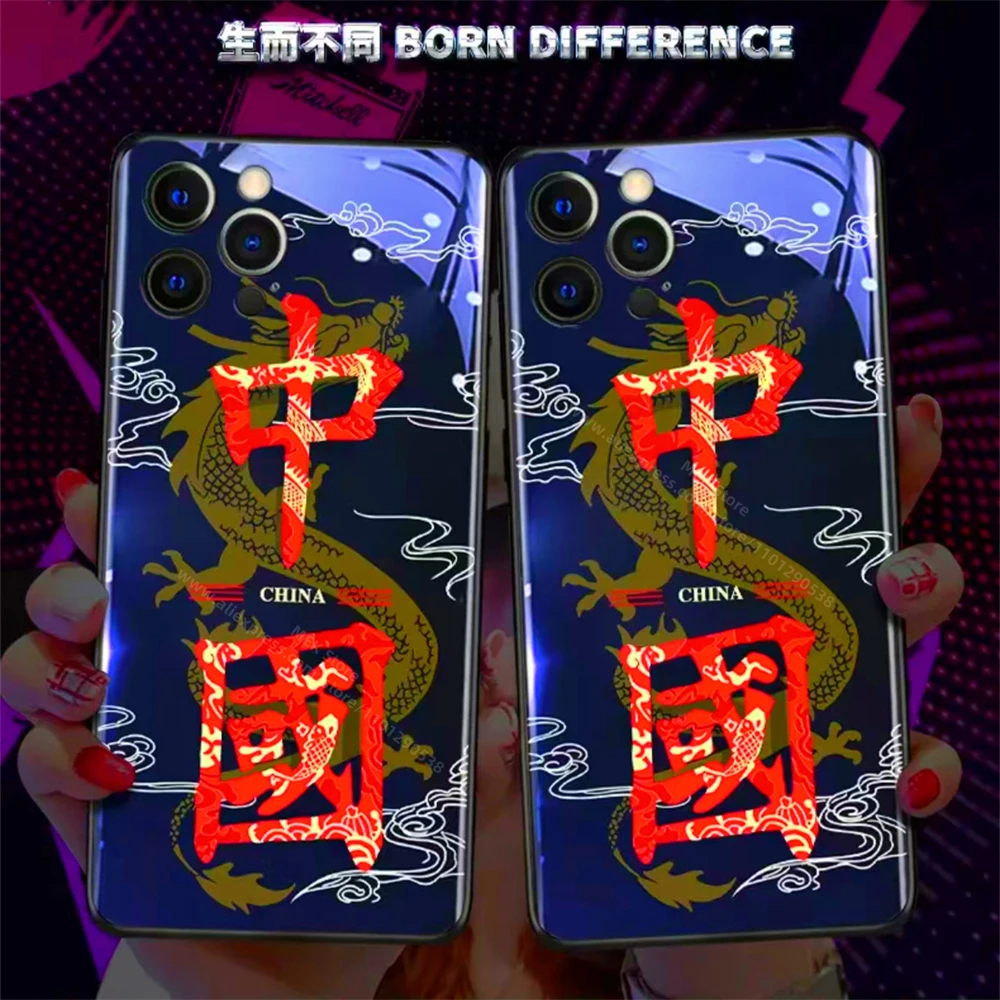 Chinese Lucky Dragon Sound Music Control Led Light Glowing Phone Case For Samsung S24 S23 S22 S21 S20 FE Note 10 20 Plus Ultra