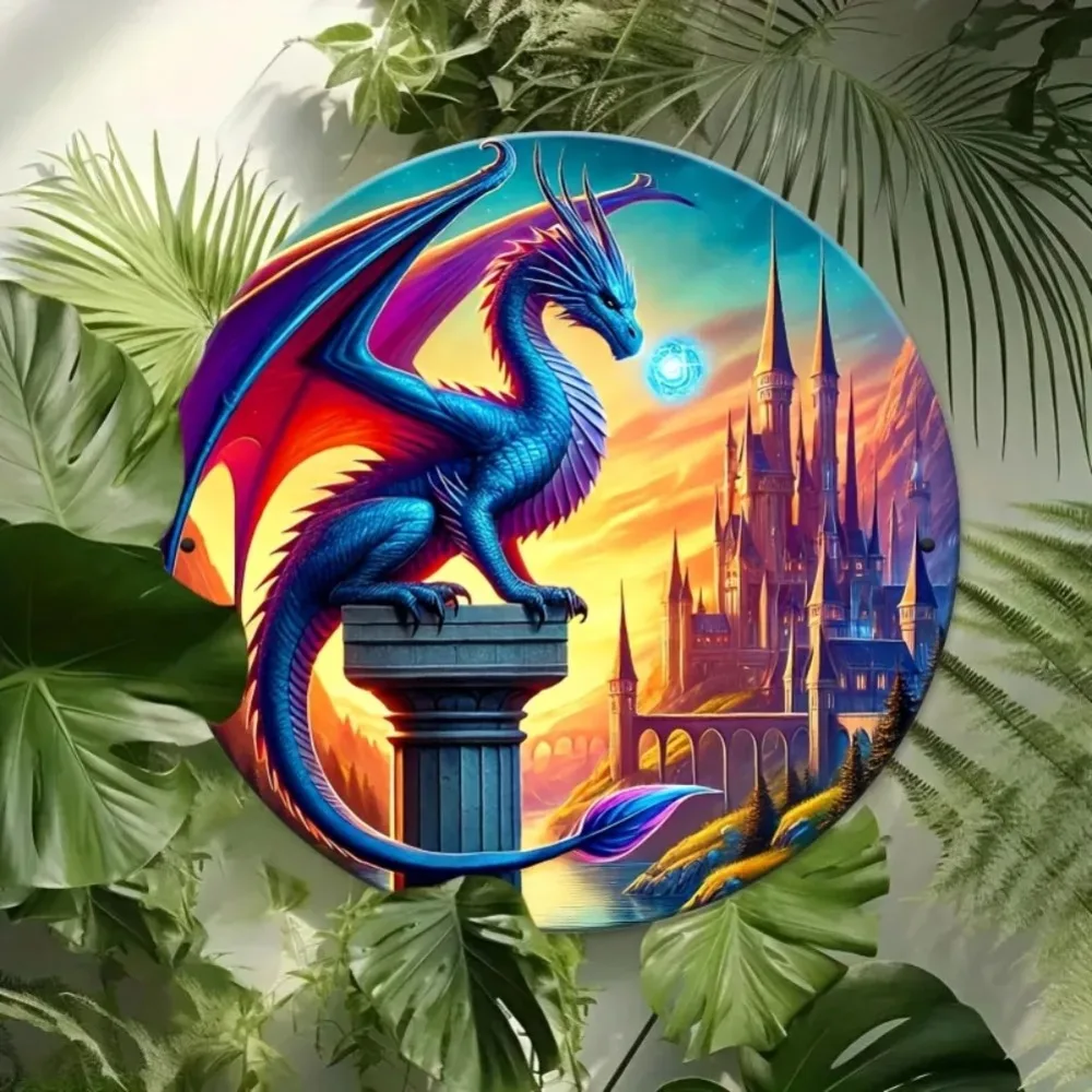 Castle Guardian Metal Sign Wall Decor Magic Dragon Home Office Gift