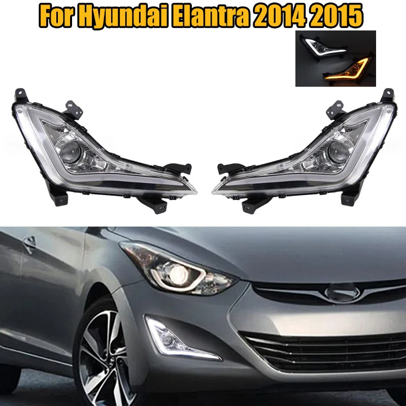 

92201-3X210 92202-3X210 For Car Front Bumper Fog lamps 2 Pcs LED DRL With Yellow Turn Singal Light For Hyundai Elantra 2014 2015