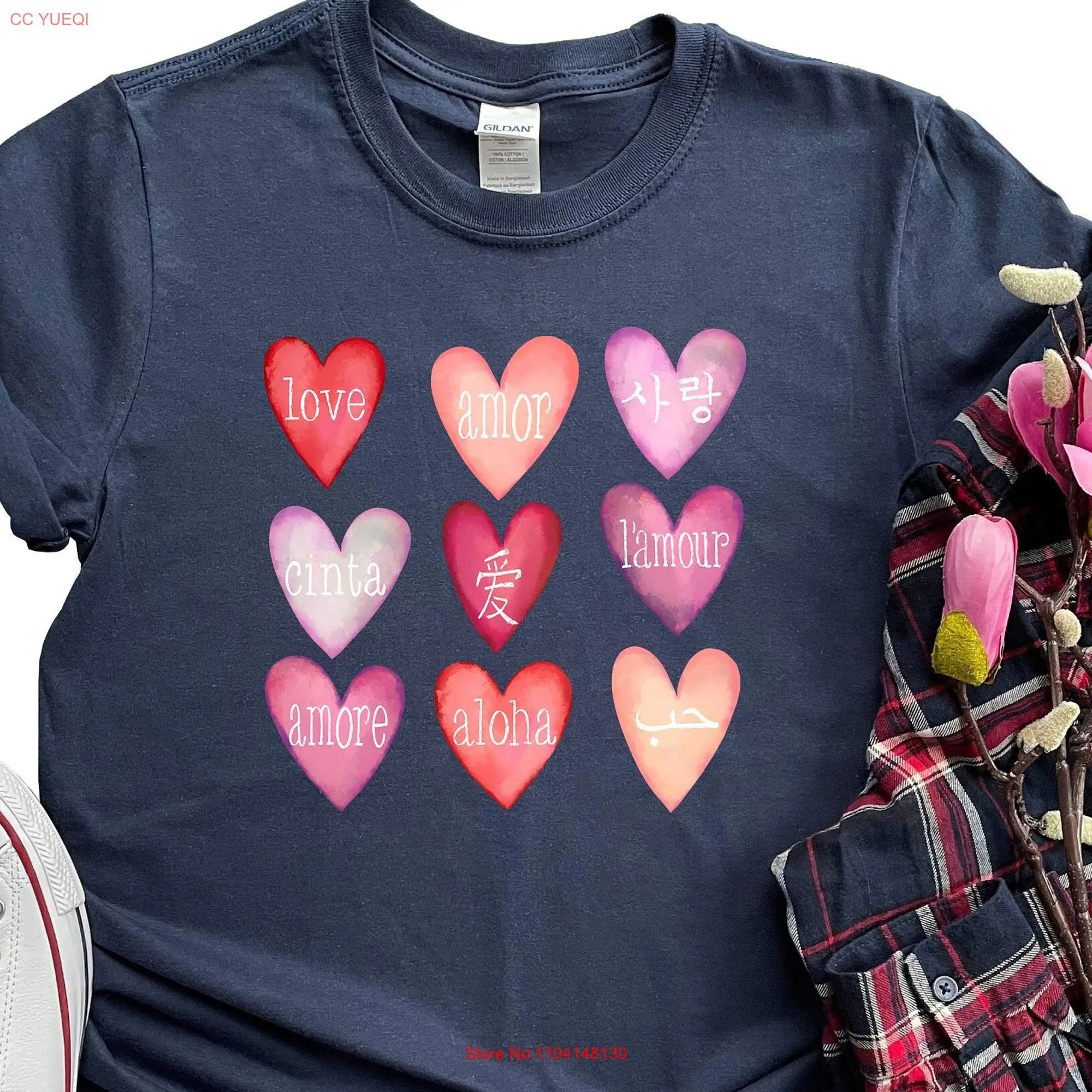 Love Languages T Shirt Women for Her Valentines s Outfit Hearts Girl long or short sleeves