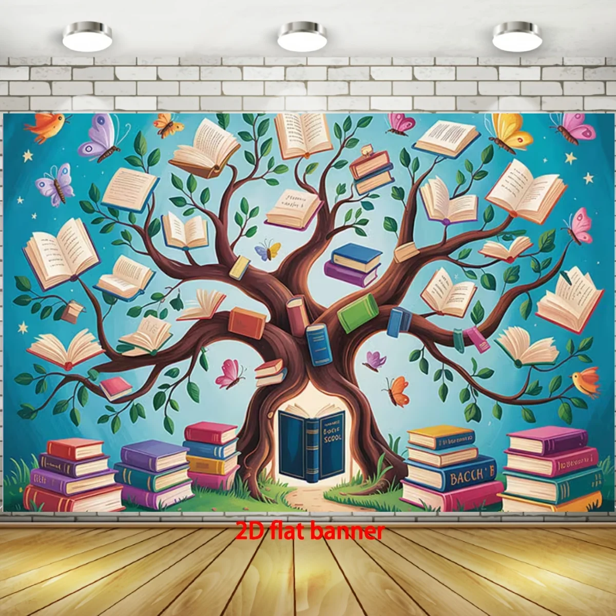 Read Books Theme Party Decoration Backdrop Tree of Knowledge Background  Colorful Banner Photography Props Student Gift Supplies view 3