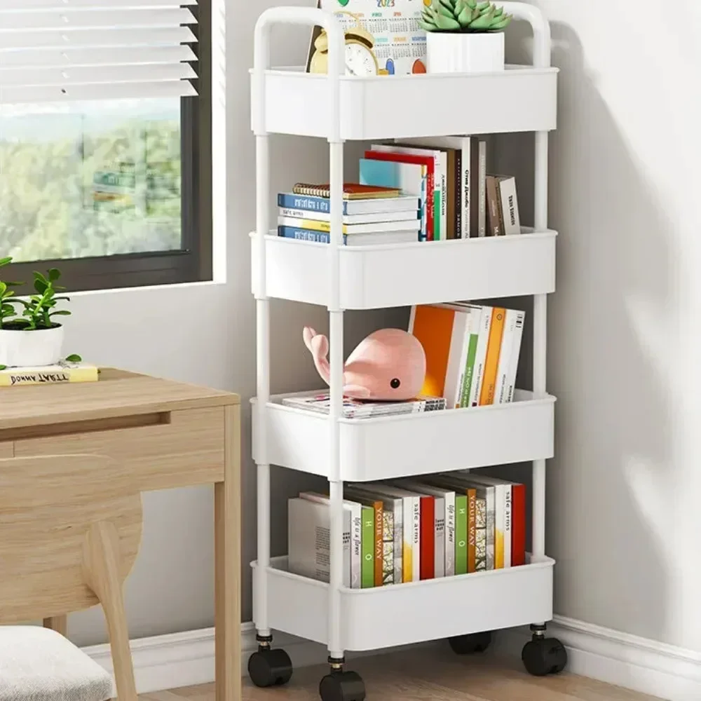 

Bookshelf Storage Trolley Mobile Kitchen Organizer Cart with Wheels Save Space Household Shelves Bedroom Snacks Storage Rack