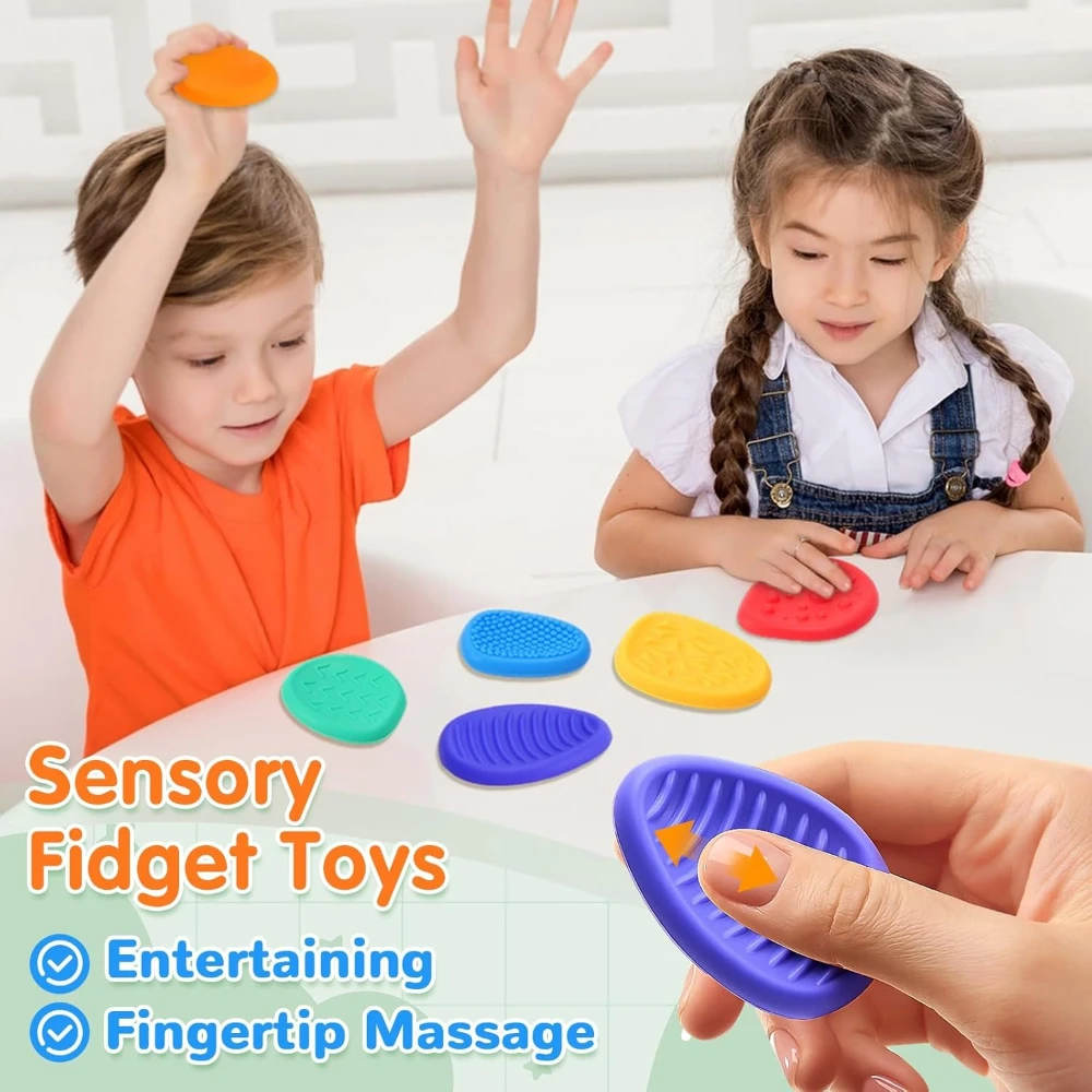 Portable Sensory Worry Stone Fidget Toys Quiet Textured Silicone Fidget Sensory Stones Calming Tools for Anxiety ADHD Autism