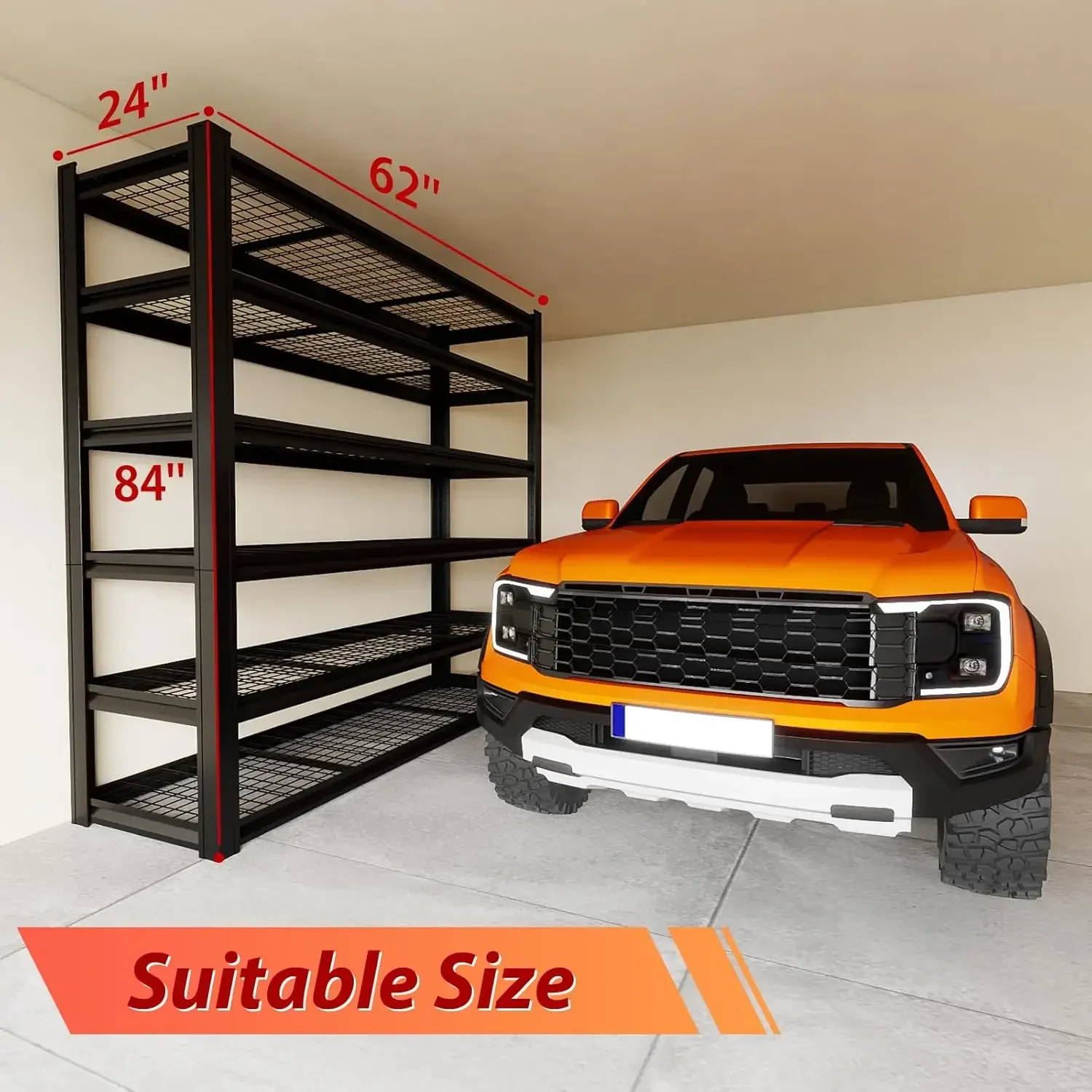 6T 4200 Lbs Garage Shelving 84 Inch 62 Inch 24 Inch Industrial Shelf Airflow Design Storage Shelf Six Tier Adjustable Metal Shel