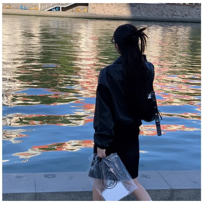 Giacca in pelle da donna nuova top da motociclista retrò corto con cerniera allentata di alta qualità