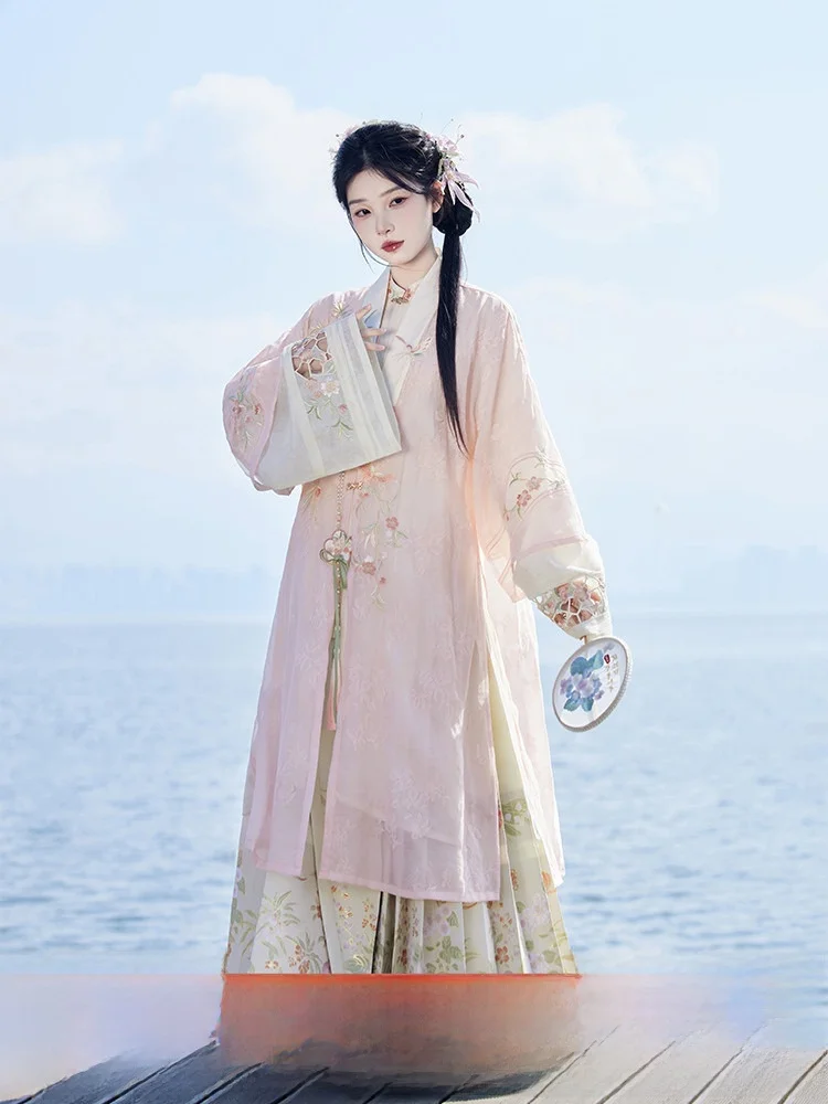 

July Evening Original Hanfu Peach Blossom Drunkenn Collar Long irt Tailed Skirt Set Women's New Spring Arrival