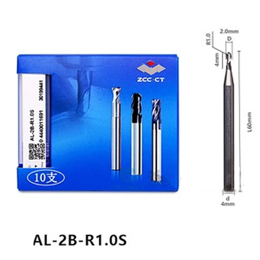 

10pcs AL-2B-R1.0S AL-2B ZCC.CT Solid hard alloy tungsten steel end mill AL-2B-R1.0S Double-edged for aluminum Ball nose end mill