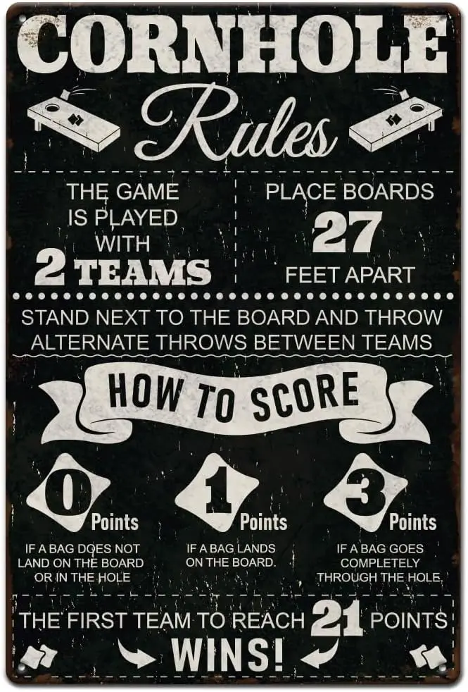 1pc Vintage Metal Tin Sign  Retro Iron Cornhole Rules Rusty Look Games Poster for School Classroom Park Yard Home