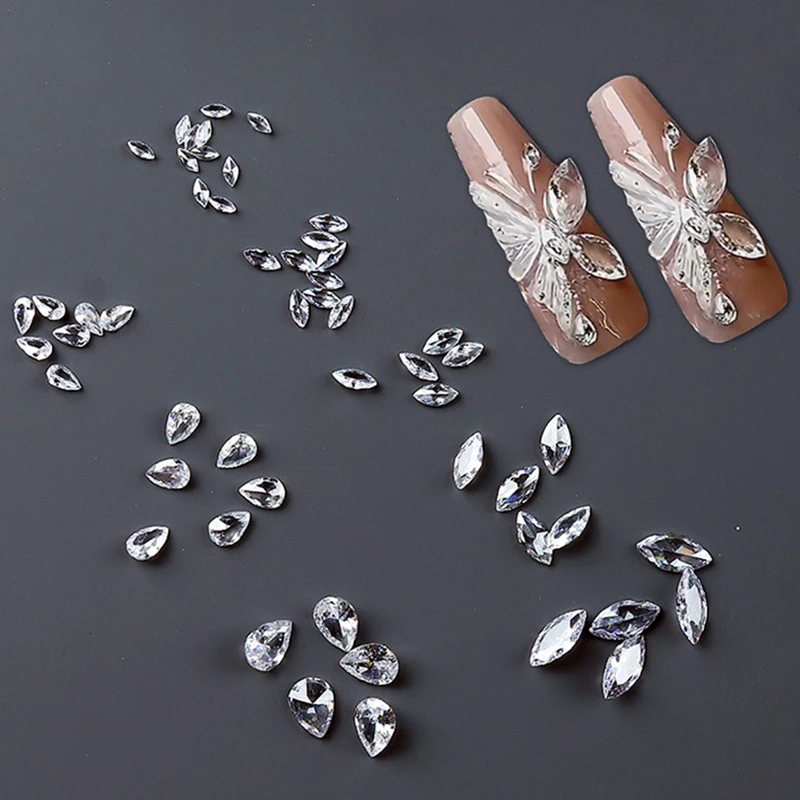 

20Pcs Clear Nail Art Rhinestone Marquise Briolette Diamond Crystal Accessories For Manicure Nails Decoration Design Supplies