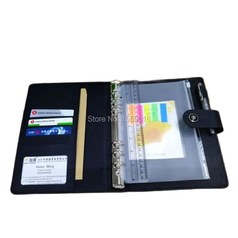 MQQ A5 refillable binder Folder Clear Pen Bag Color Sticker Soft Ruler Leather Folder File For 2023 Agenda
