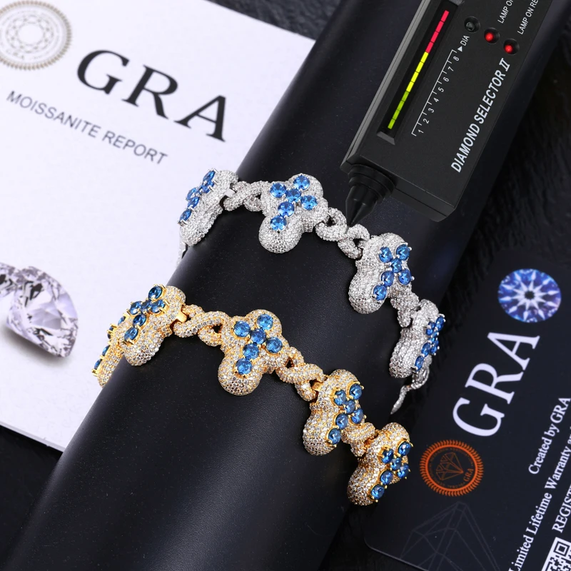 TUHE 925 Silver Infinity Cross Bracelet Iced Out Blue CZ Cuban Link Chain For Man Woman Hip Hop Jewelry Party Gift - view 3