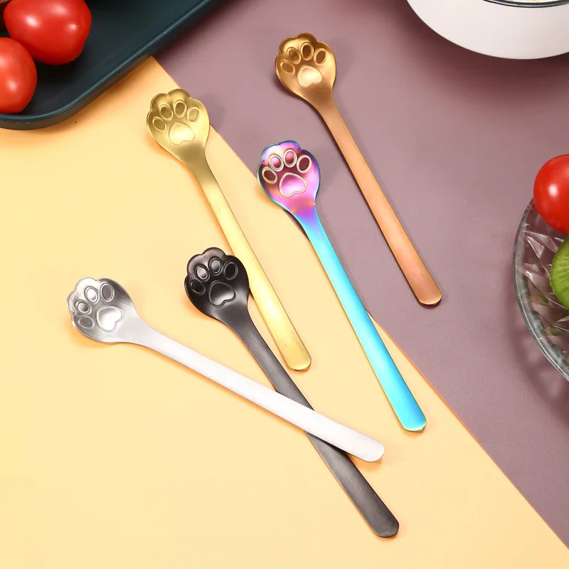 Stainless steel spoon with high aesthetic appeal cat paw coffee spoons household long handle mixing spoon small spoons