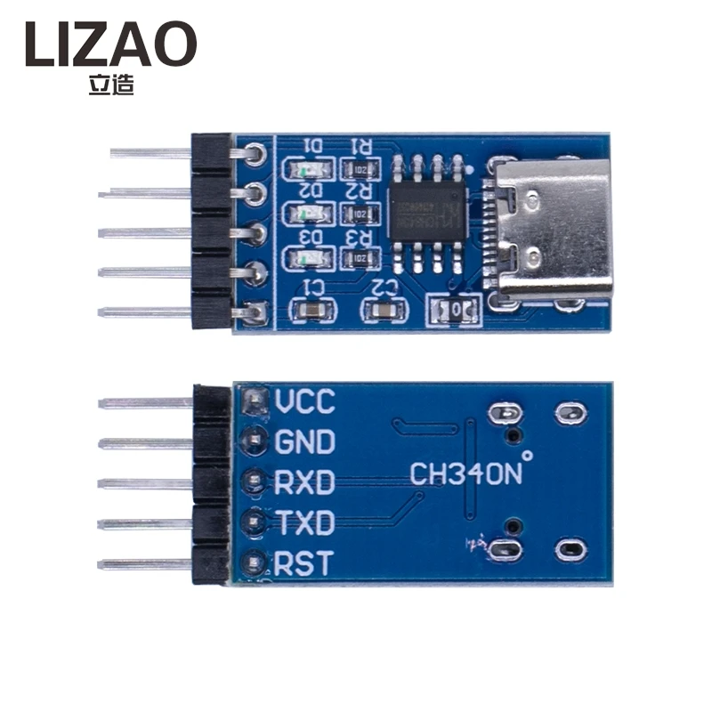 LIZAO CH340N USB to TTL シリアルアダプターモジュール TYPE-C ポート 3.3V 5V STM32 51 MCU プログラムダウンロードフラッシュ用