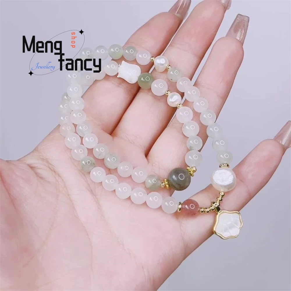 Double Circle Tianshan Cui Natural Shell Pendant Pearl Strawberry Crystal Bracelet Exquisite Elegant Luxury Quality Fine Jewelry