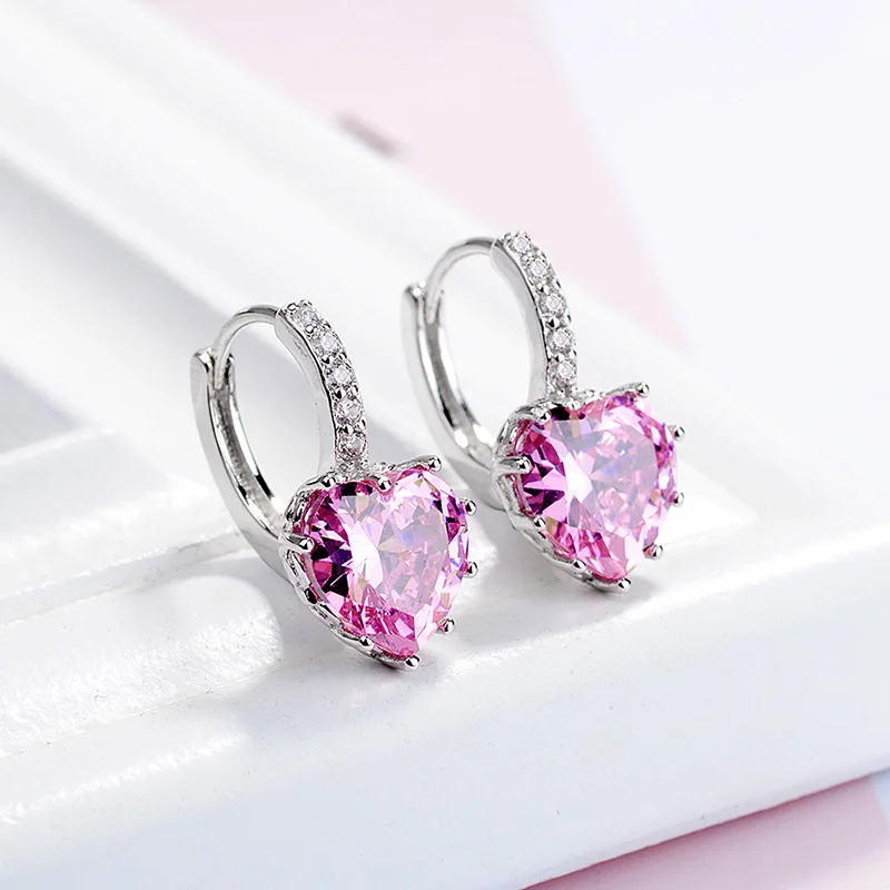 Luxury Green Simulated Nano Emerald 925 Sterling Silver Heart Ear Buckle Hoop Earring Gemstone Jewelry Girl Valentine's Day Gift