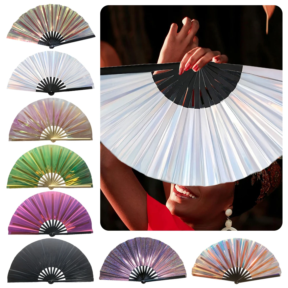 Ten Inch Bamboo Fan Foldable Lightweight Glitter Hand Fan Stage Performance Dance PVC Tai Chi Fan