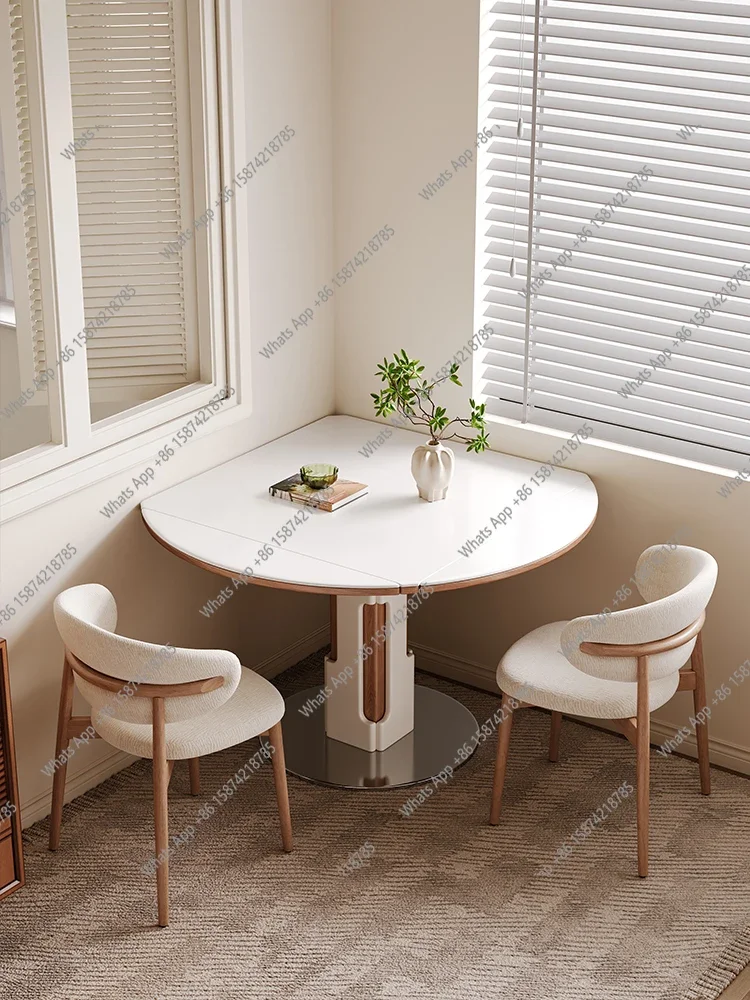 

MX French Household Small Apartment Retractable Folding Rock Slab Dining Table New Solid Wood Dining Table Variable Round Table