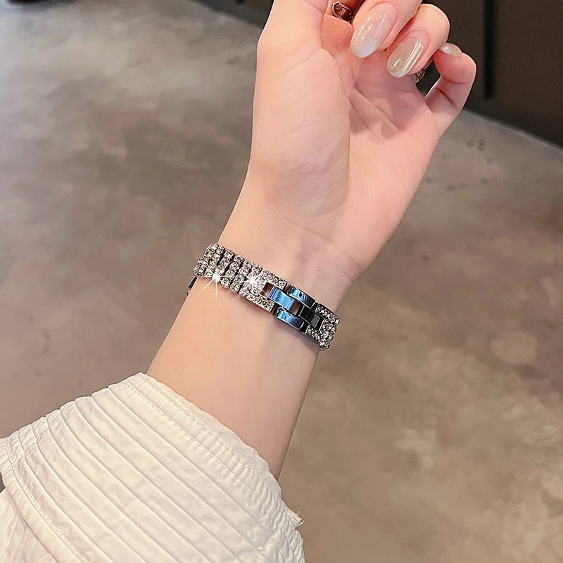 Apple Watch 10 밴드 용 다이아몬드 메탈 스트랩 42mm 41mm 46mm 44/49mm 45mm 40mm 여성 벨트 팔찌 iWatch 시리즈 9 8 7 Se 6 Ultra