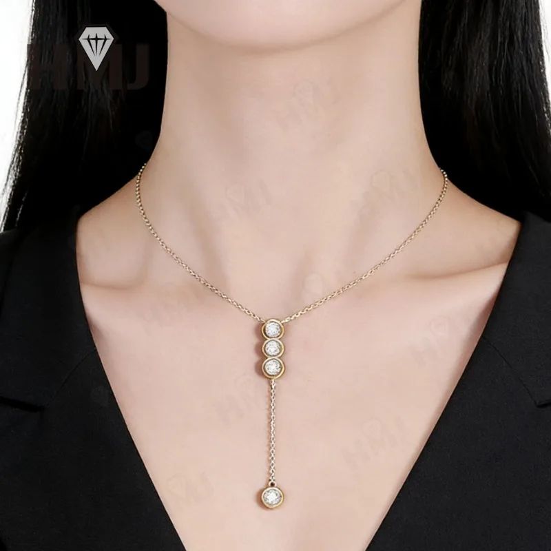 Classic Bubble Necklace D Color Round Moissanite Diamond S925 Silver Plated Dainty Chain for Enegament Party Daily Perfect Gift