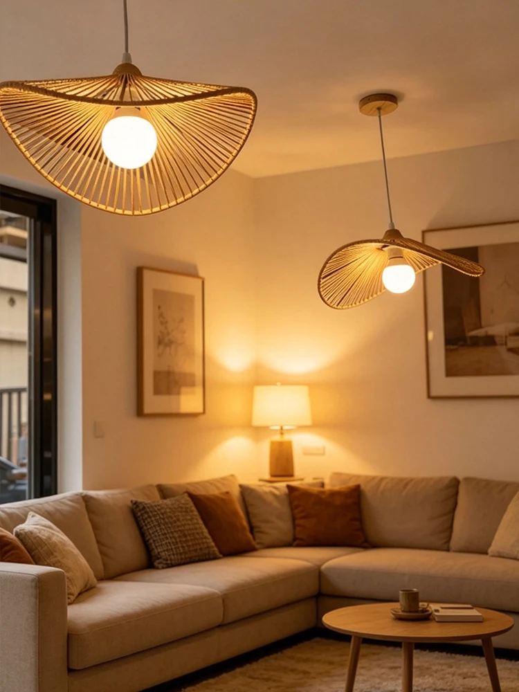 

Nordic Wabi Sabi Led Pendant Lights For Living Room Home Decoration Rattan Bedroom Chandelier Loft Hanging Lamp Lustre Fixture