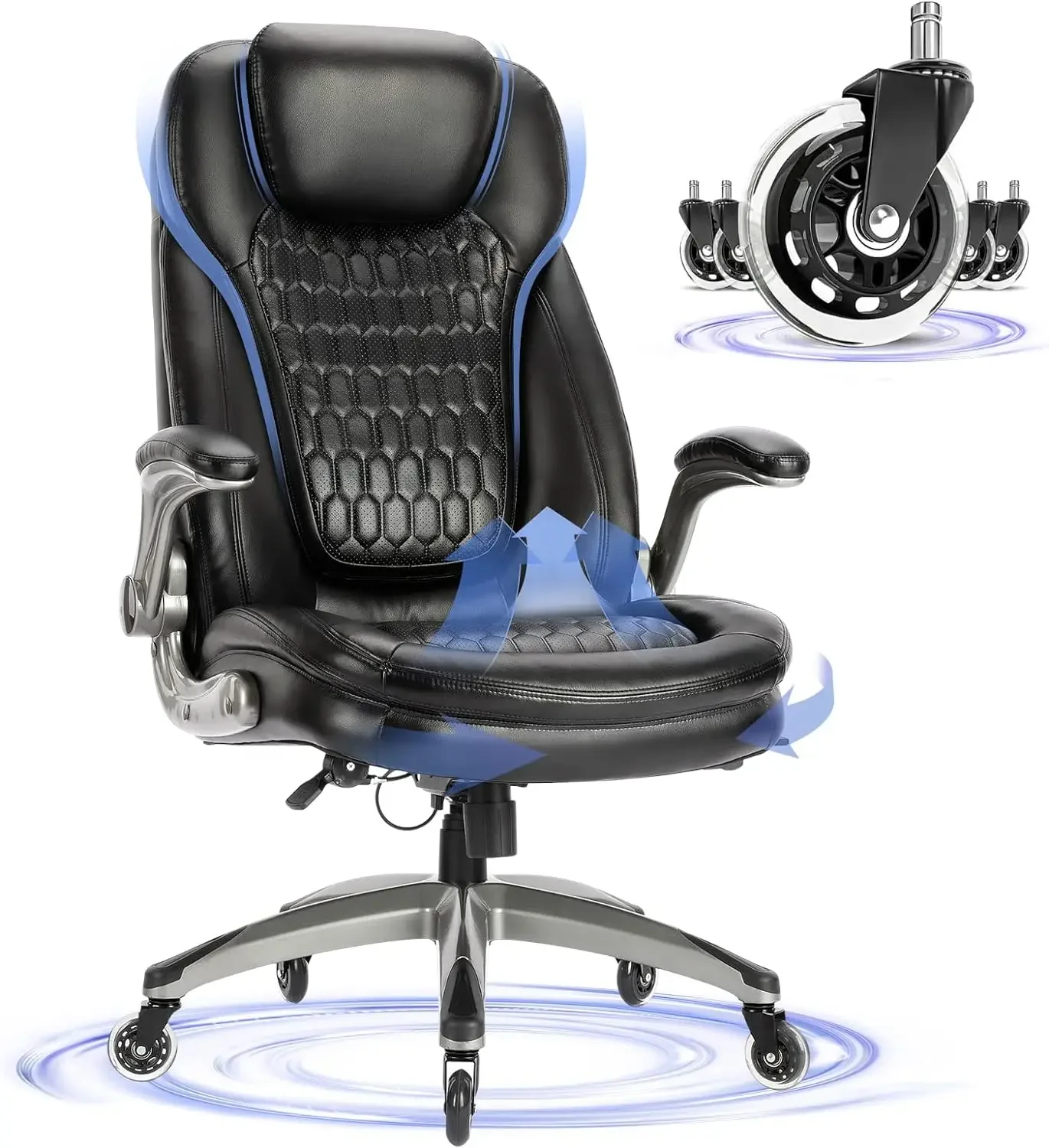 Office Chair-Ergonomic Computer Desk Chair with Thick Seat for Comfort, High Back Executive Chair with Padded Flip-up Arms