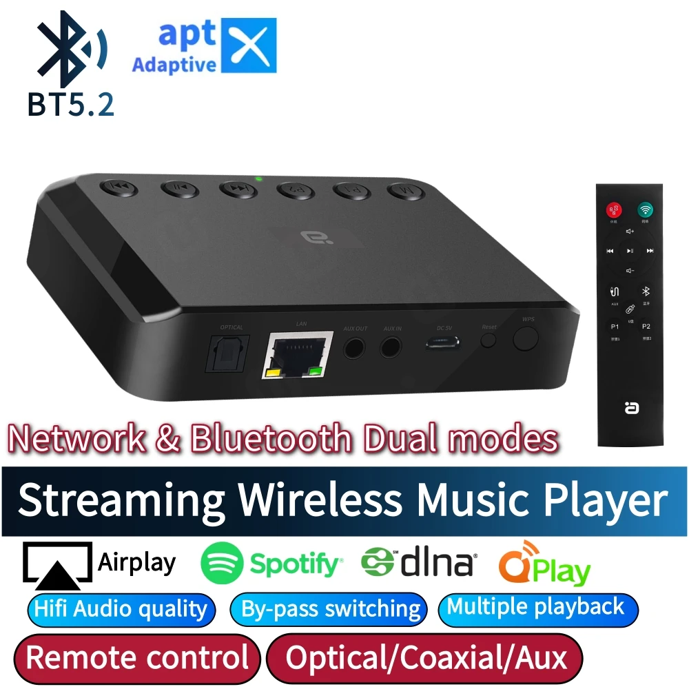 Receptor de Audio WIFI inalámbrico WR320PRO para Airplay Spotify DLNA reproductor de transmisión de sonido multiroom aptx AD Bluetooth 5,2 caja de música