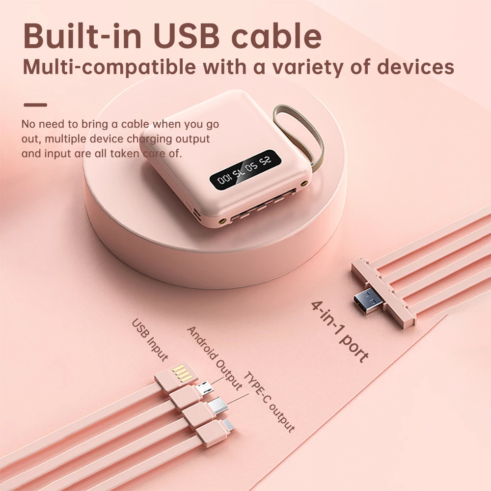 Mobile Power Bank With Charge Capacity Screen Display Four Wire DIY Kit Comes With A Detachable Cable For Easy Carrying