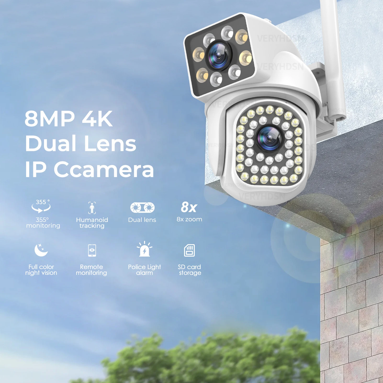 8MP 5G 4K PTZ IP WIFI Camera Dual Lens Surveillance 10X Zoom Security Cameras Outdoor Waterproof Color Night Vision Human Detect