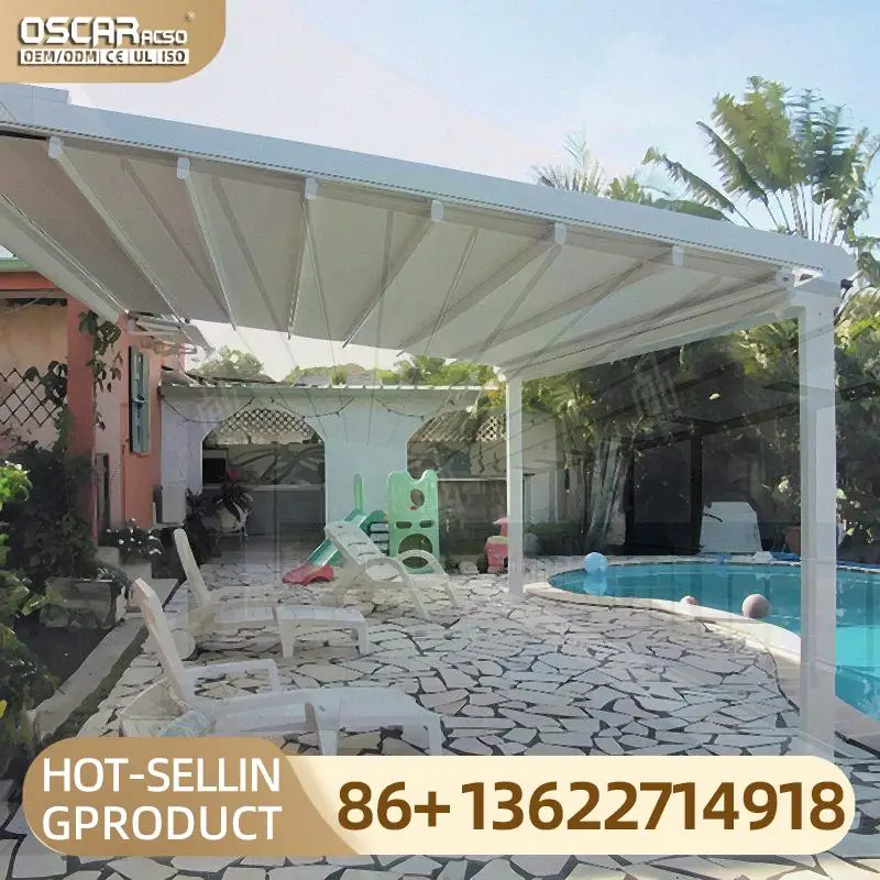 Fully Automatic Retractable Waterproof Outdoor Aluminium Pergola with Flip and Fold Function Ideal for Backyards Patios and Gard