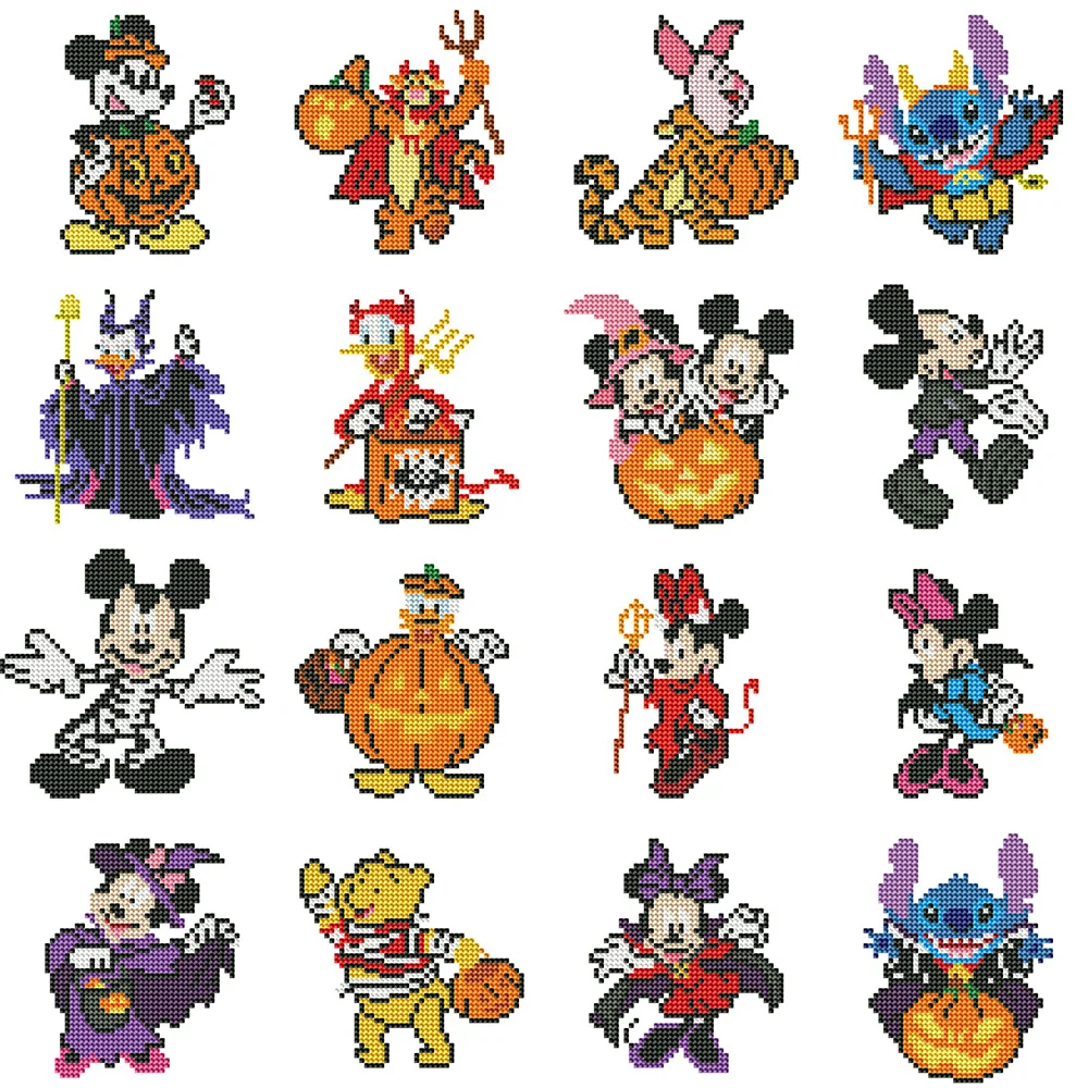 Disney 16 unids/set pintura de Halloween ratón Rhies DIY mosaico de diamantes Pato Donald hecho a mano regalo de vacaciones decoración del hogar
