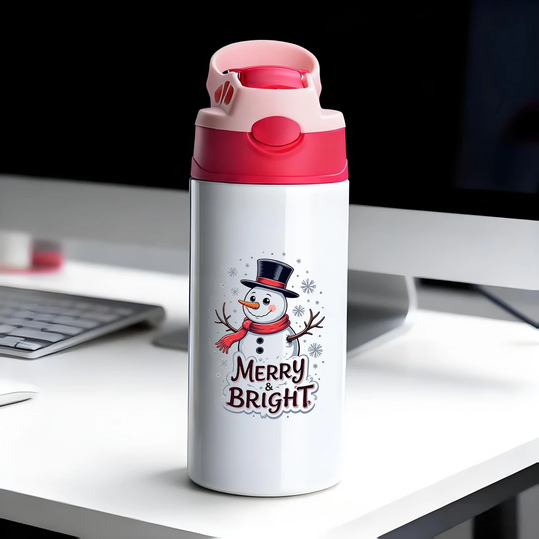 

304 Stainless Steel Insulated Cup + Cartoon Snowman Pattern Straw Cup Kids Water Bottle Christmas Gift Happy Glow Edition