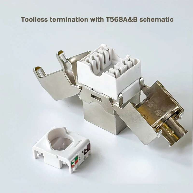 Linkwylan RJ45 Cat6a Keystone Jack STP Tool-Free Shielded Coupler 180 Degree Type Tolless Zinc Alloy Module Adapter Coupler