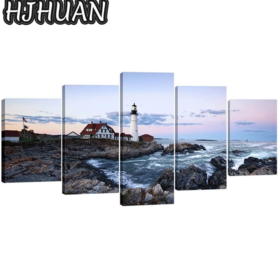 

5pcs seaside lighthouse scenery Diamond Painting Cross Stitch Kit Full Drill Embroidery Picture Of Rhinestones Gift Home Decor